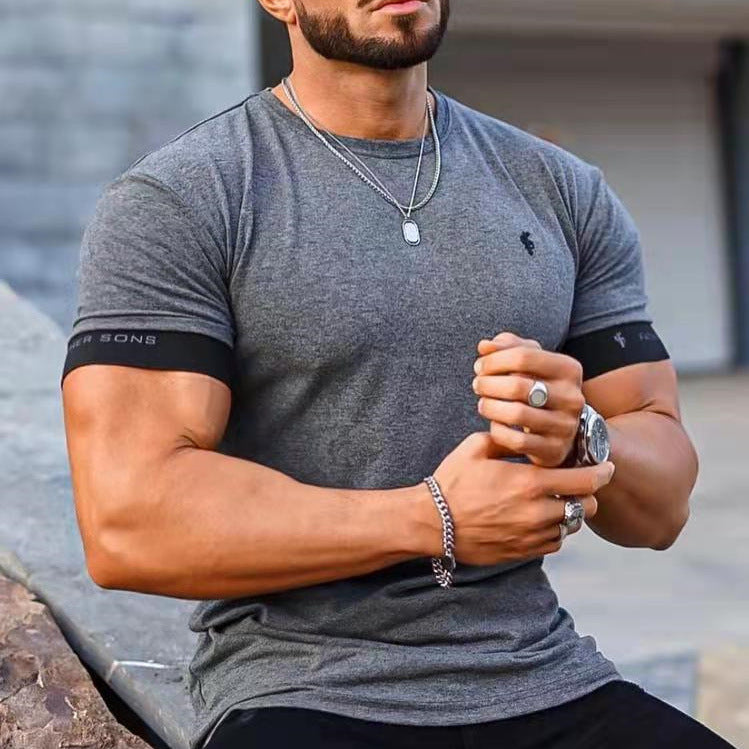 Casual Trend Round Neck T-shirt Outdoor Sports Fashion Fitness Short Sleeve
